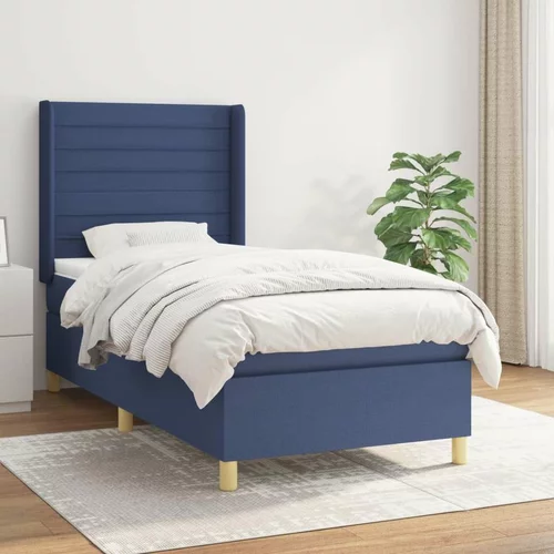  Box spring postelja z vzmetnico moder 90x190 cm blago, (20894855)