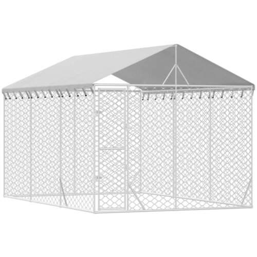 vidaXL Zunanja pasja ograda s streho srebrna 3x4,5x2,5 m pocink. jeklo - - Srebrna - 54.9 - 3 x 4.5 x 2.5 m - 2025- Cene