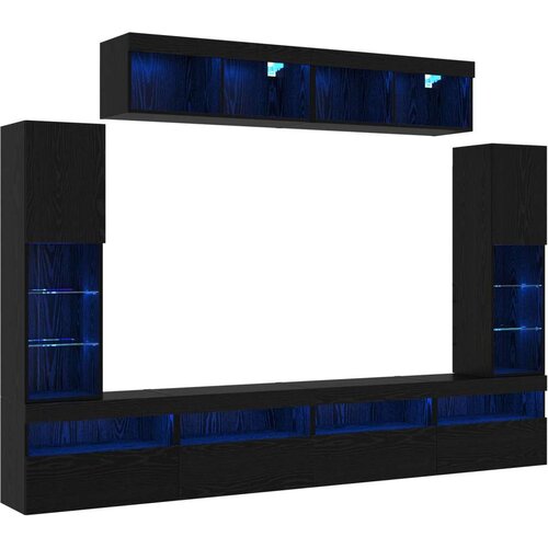 VidaXL 8 komada TV zidne jedinice s LED Crni hrast konstruirano drvo Slike