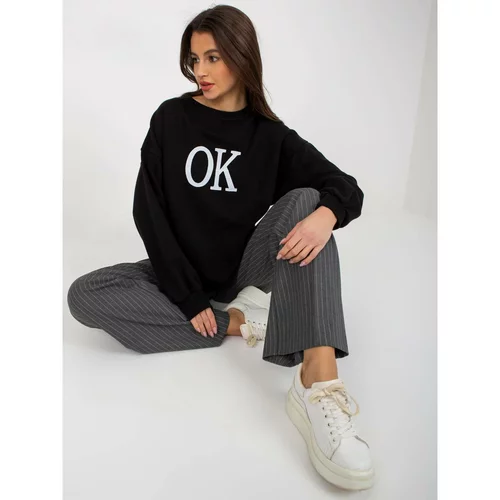 Fashion Hunters Black loose sweatshirt without a hood with embroidery