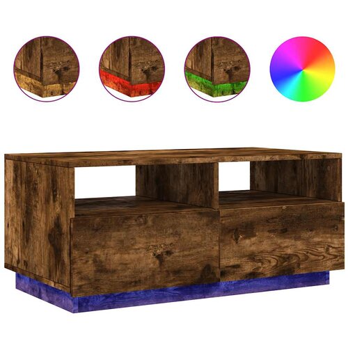 Maison Chic Klubska mizica - kavna mizica - Nizka mizica z LED lučkami dimljeni hrast 90x49x40 cm, (21751898) Slike