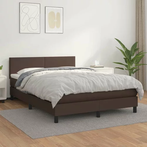  Box spring postelja z vzmetnico rjav 140x200 cm umetno usnje, (20900737)