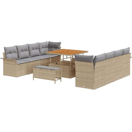  11-dijelni vrtni set sofasa s jastučićima bež poli ratan akacija  sofa za 2 osobe u vrtu s skladištem i jastučićima bež poli rat Cijene