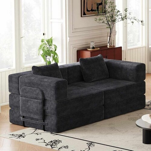 Atelier Del Sofa Minimalist trosed na razvlačenje 190 cm, crna Slike