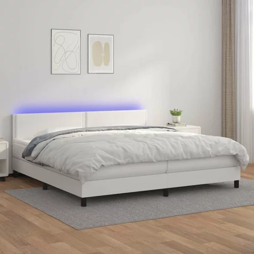  Box spring postelja z vzmetnico LED bela 200x200cm umetno usnje, (20726453)