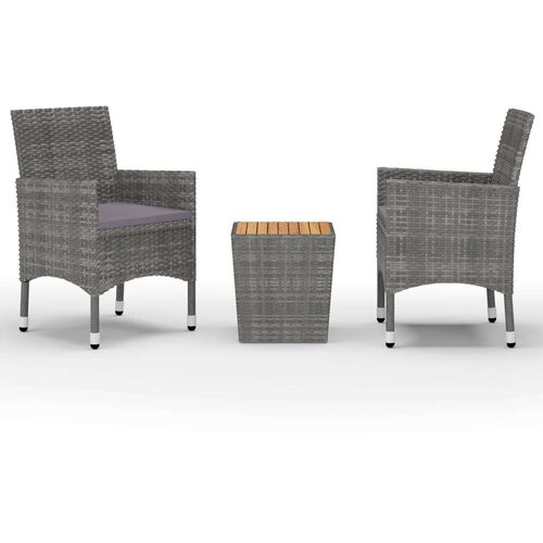 VidaXL 3-dijelni bistro set od poliratana i bagremovog drva sivi Slike