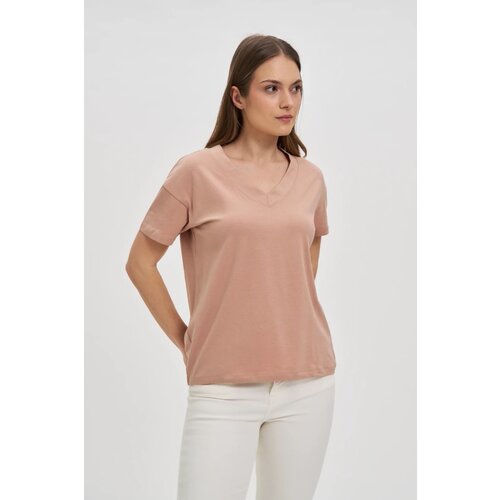 Marisse Beige Cotton V-Neck T-Shirt Cene