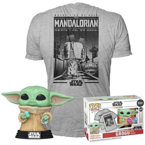 Funko set bobble figure star wars pop! & tee - grogu with cookie - l Cene
