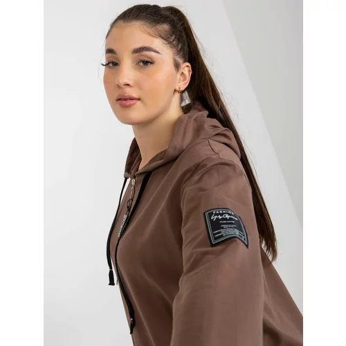 Fashion Hunters Brown long plus size zip up hoodie with a zipper