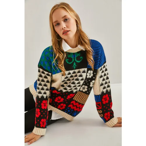 Bianco Lucci Women's Multi Patterned Knitwear Sweater