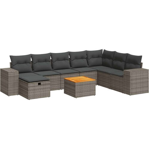 VidaXL 9-dijelni set vrtnih sofa od poliratana s jastucima sivi Slike