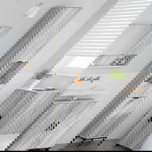 VidaXL Visoki ormarić za kupaonicu s ladicama Sivi hrast sonoma Slike