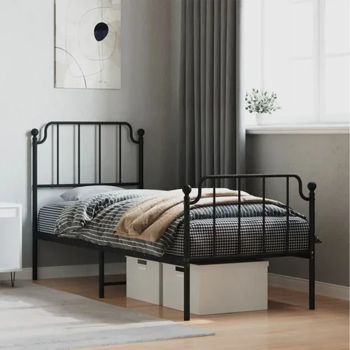 vidaXL Kovinski posteljni okvir z vzglavjem in vznožjem črn 75x190 cm
