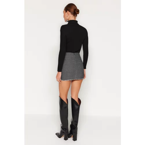 Trendyol Black High Waist Chain Detail Tweed Fabric Mini Woven Skirt