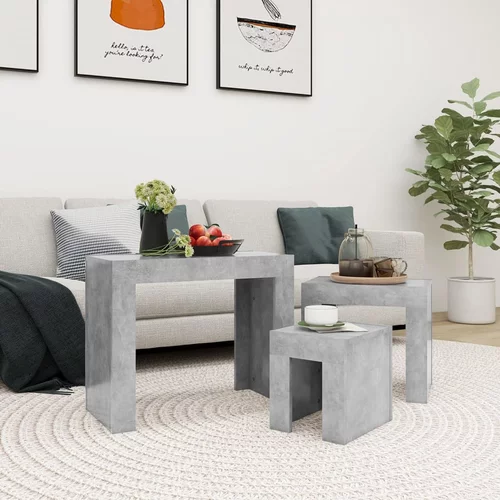  Uklapajući stolići za kavu 3 kom siva boja betona od iverice