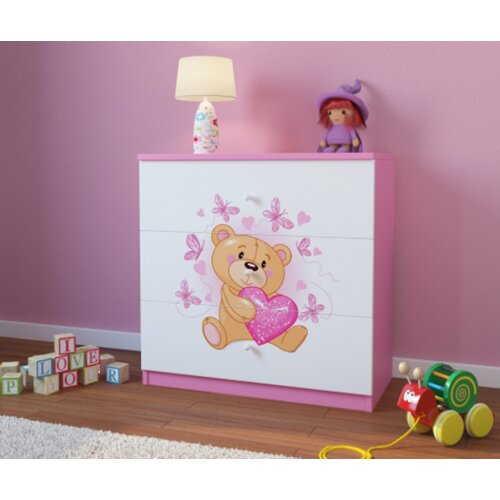 Dečija komoda - medved s leptirima - roza Slike