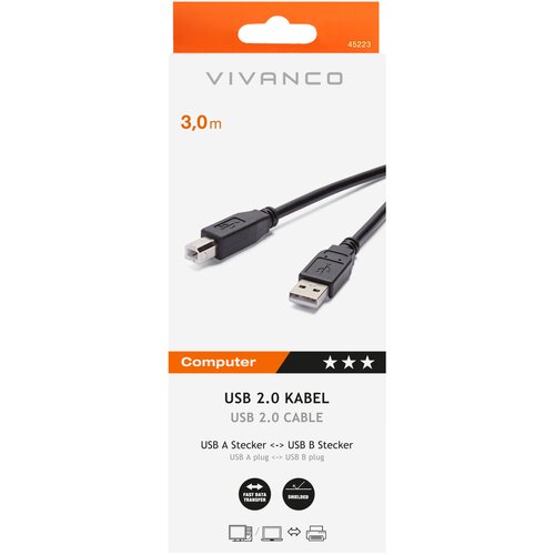 Vivanco USB Verbindungskabel 3,0m black VIVANCO 45223 CC U4 30 2.0 kompatibel, USB-A/USB-B Slike