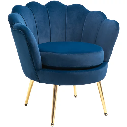HOMCOM Modri žametni fotelj z vintage dizajnom, fotelj za spalnico z visokim naslonom 76x67x74cm, (20745071)