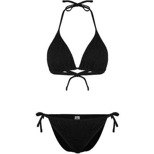 Trendyol Black Triangle Tie Textured Bikini Set