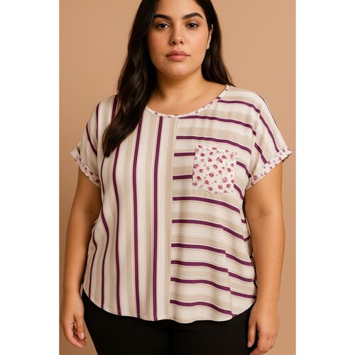 Fenzy Plus Size Top S Prugastim Printom, Bež Cijene
