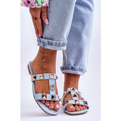 Boto Women's Slippers With Large Studs Blue Mercure Cene
