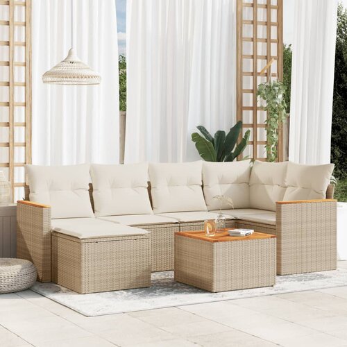 VidaXL 7-dijelni set vrtnih sofa od poliratana s jastucima bež Slike
