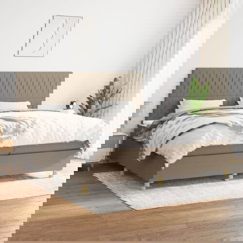 vidaXL Box spring postelja z vzmetnico taupe 200x200 cm blago Cene