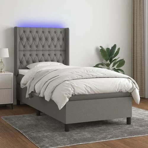  Box spring postelja z vzmetnico LED temno siva 90x200 cm blago, (20789763)
