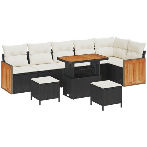 VidaXL 9-dijelni vrtni sofa set s jastučićima Crna Poli ratan Bagrem, 3-dijelni vrtni blagovaonski set s jastučićima Crna Poli ratan Bagrem Slike