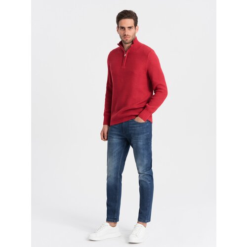 Ombre Men's knitted sweater with spread collar - red Slike