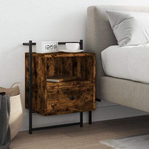The Living Store Stenska nočna omarica dimljen hrast 40x30x61 cm inženirski les - Nočna Omarica, (21432676) Slike