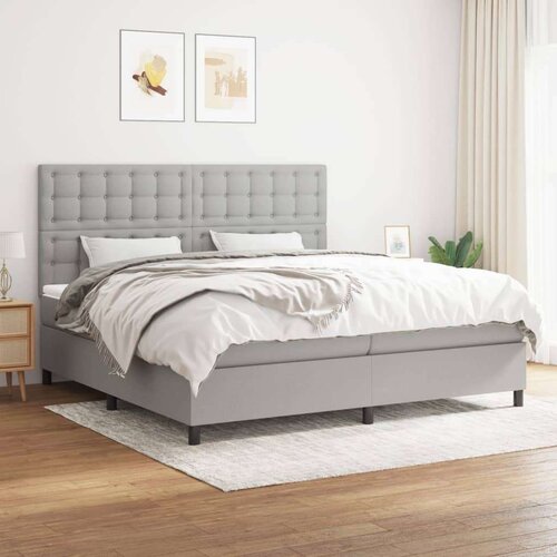  Box spring postelja z vzmetnico svetlo siva 200x200 cm blago, (20899968) Slike