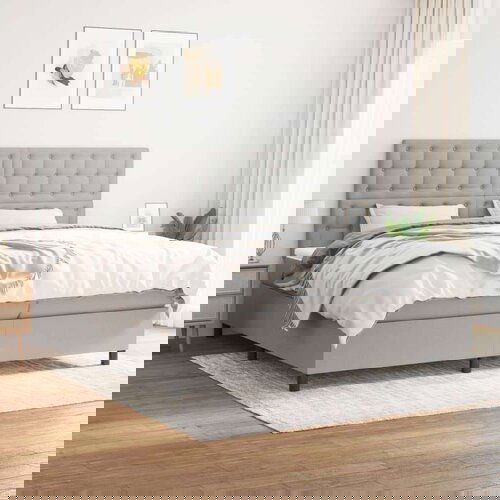  Krevet s oprugama i madracem svjetlosivi 200 x 200cm od tkanine Cijene