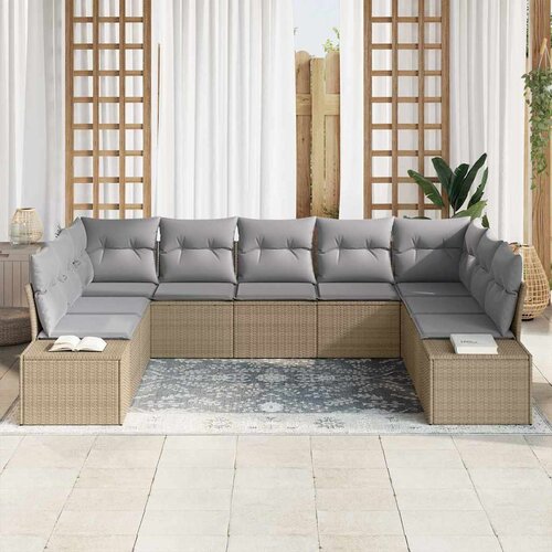  Sjedeća garnitura za vrt 9 kom. Bež poliratan 289 x 209 x 69 cm Slike