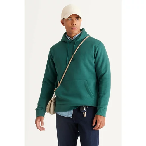 AC&Co / Altınyıldız Classics Men's Dark Green Standard Fit Regular Cut Inner Fleece 3 Thread Hooded Cotton Sweatshirt