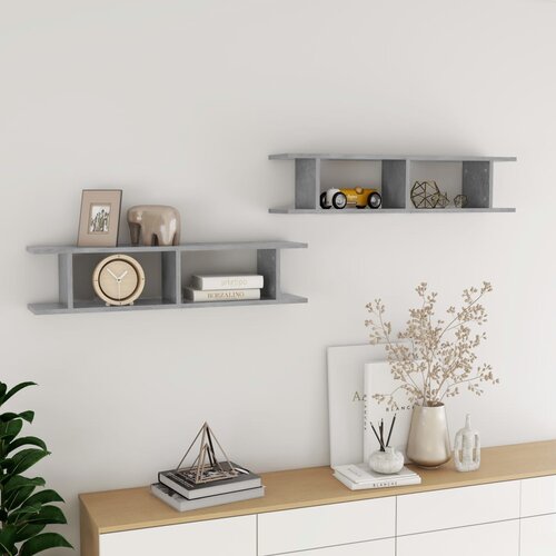 VidaXL zidne police 2 kom siva boja betona 90 x 18 x 20 cm od iverice Slike