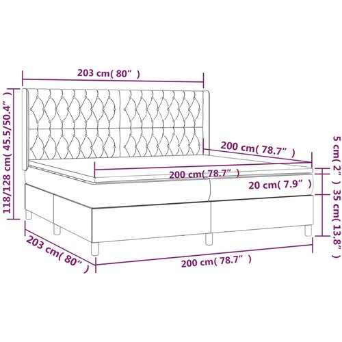  box spring s madracem LED svjetlosivi 200x200 cm bar&amp;scaron;un Slike