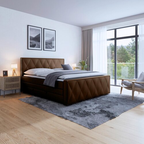 MID.YOU POSTELJA BOXSPRING 180 cm x 200 cm , les, kovina, tekstil rjava Slike