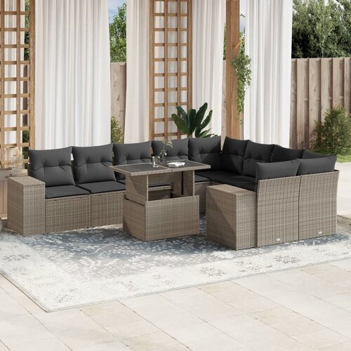 VidaXL 10-dijelni set vrtnih sofa poliratan s jastucima svijetlosivi Slike
