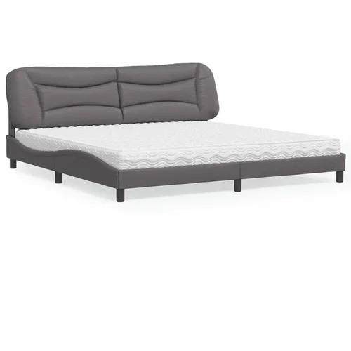 vidaXL Postelja z vzmetnico siva 200x200 cm umetno usnje vidaXL Postelja z vzmetnico siva 200x200 cm umetno usnje