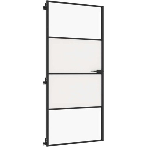 vidaXL Sobna vrata tanka crna 93x201 5 cm kaljeno staklo i aluminij Cene