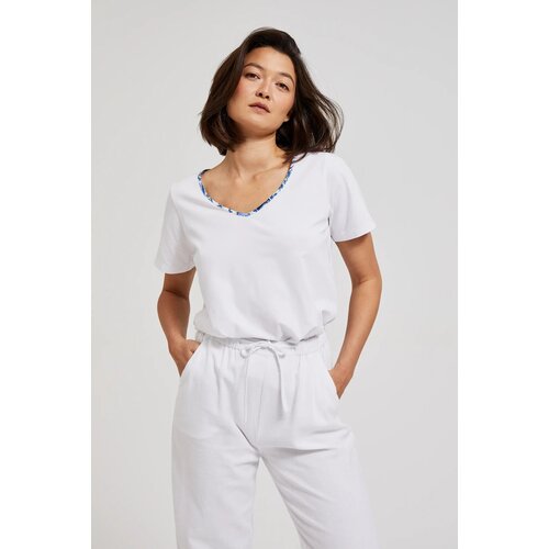 Moodo Women&amp;#039;s T-shirt with decorated neckline - white Slike