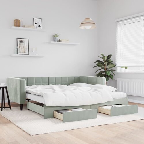 VidaXL Izvlečna dnevna postelja s predali svetlo siva 100x200 cm žamet Slike