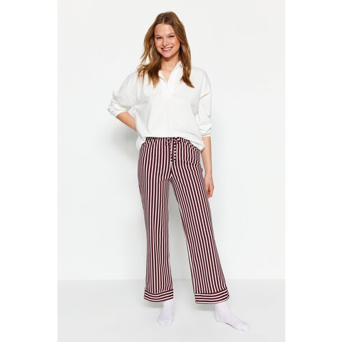 Trendyol Claret Red 100% Cotton Striped Knitted Pajama Bottoms Slike