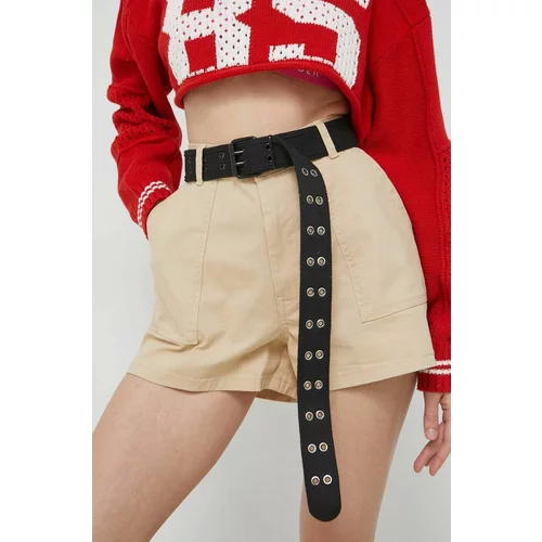 Tommy Jeans Kratke hlače za žene, boja: bež, glatki materijal, visoki struk