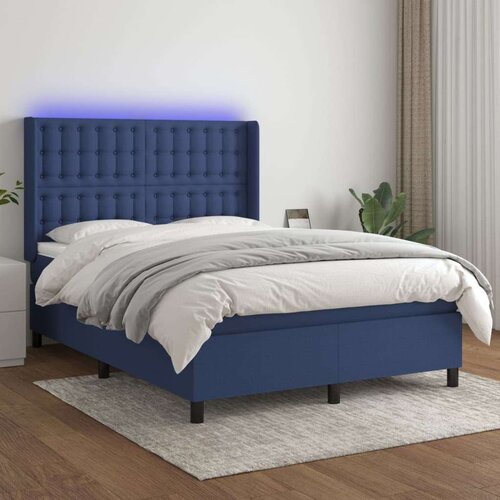  Box spring postelja z vzmetnico LED modra 140x200 cm blago, (20900982) Cene