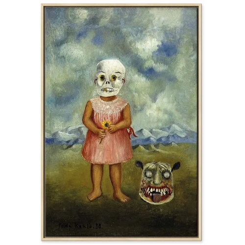  Slika - Frida Kahlo &amp;ndash; Girl with Death Mask (She Plays Alone) 40x60 U prirodnom drvenom okviru Slike