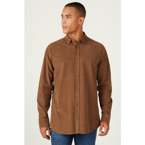 ALTINYILDIZ CLASSICS Men's Mink Comfort Fit Relaxed Cut Concealed Button Collar 100% Cotton Shirt Slike