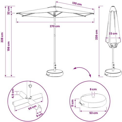 Vrtni Parasol s Podnožjem Pravokutni 2,7 x 2,7 m Poliester Žuta 270 x 270 cm Slike