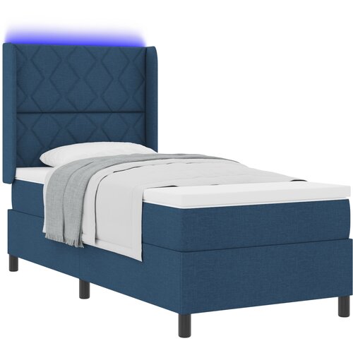 vidaXL Postelja z vzmetnico in LED modra 90x200 cm iz blaga, (22049888) Cene